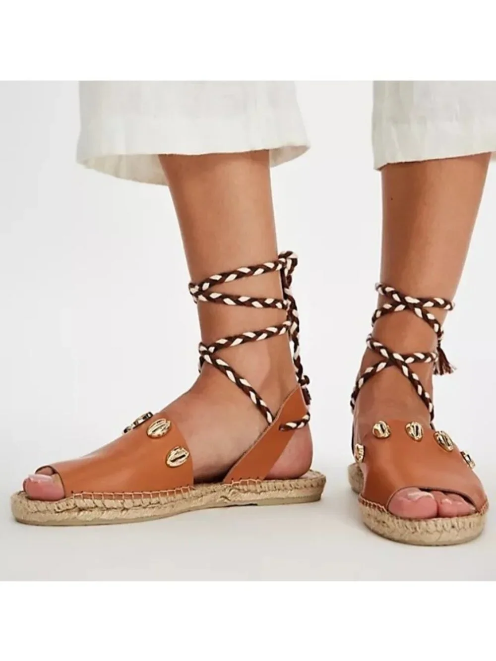 NEW Free People Wander Wrap Espadrilles Boho Chic Mermaid Seashell Womens 8